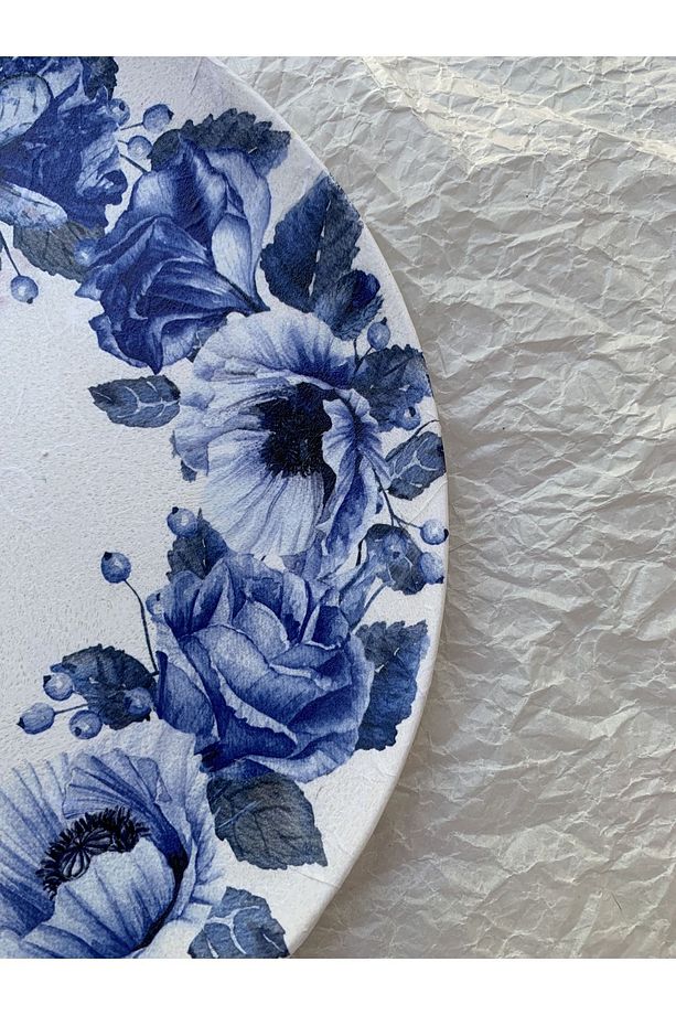 Blue Blanc Çiçek Desenli Duvar Tabağı Dekoratif Bahçe Balkon Mutfak Salon Duvar Süsü No:187 - 5