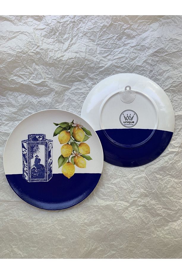 Limonlu Blue blanc Duvar Tabağı Dekoratif Bahçe Balkon Mutfak Salon Duvar Süsü No:136 - 5