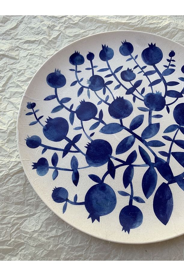 Blue Blanc Nar Desenli Duvar Tabağı Dekoratif Bahçe Balkon Mutfak Salon Duvar Süsü No:198 - 3