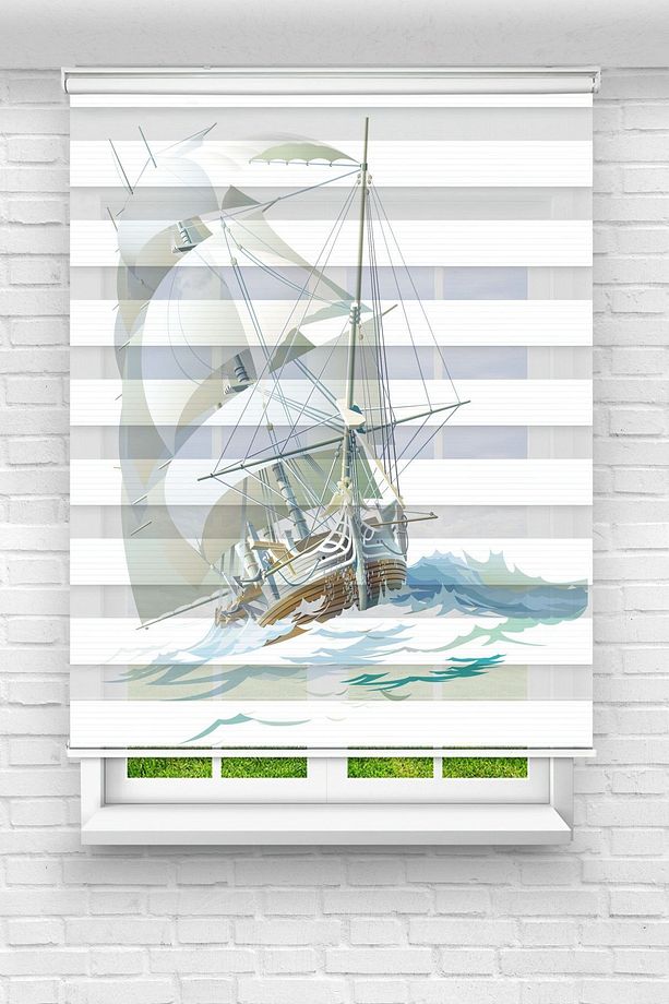 Fırtınada Gemi Dijital Baskılı Zebra Perde-çocuk Odası Perdesi-zebra Stor Perde - 1