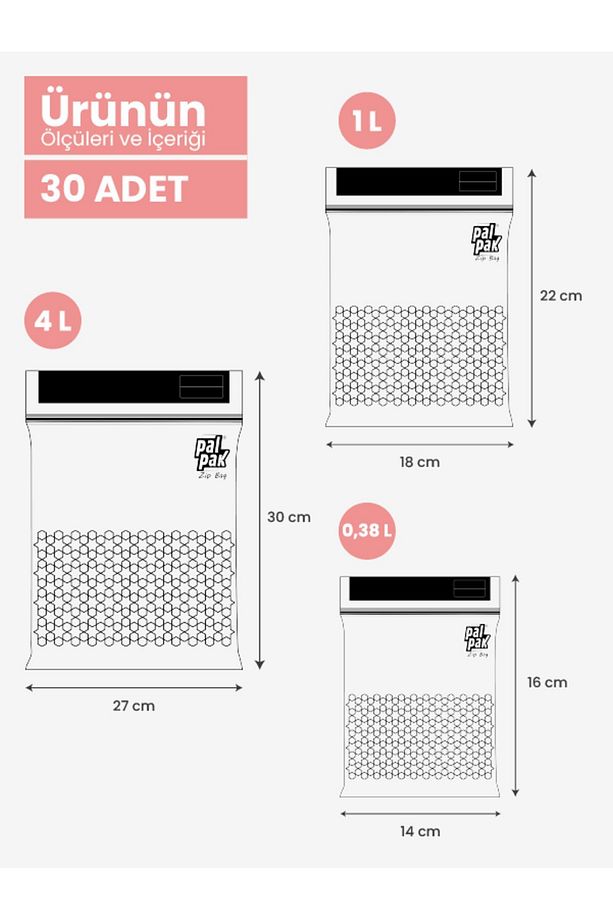 Zipbag -çok Amaçlı Kullanılabilir Kilitli, Buzdolabı Poşeti 30 Adet(10 S / 10 M / 10L) - 6