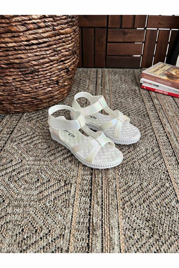 Girls' Stoned Velcro Daily Soft Puff Orthopedic Sole Comfortable Daily Sandals