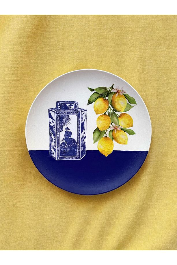 Limonlu Blue blanc Duvar Tabağı Dekoratif Bahçe Balkon Mutfak Salon Duvar Süsü No:136 - 1