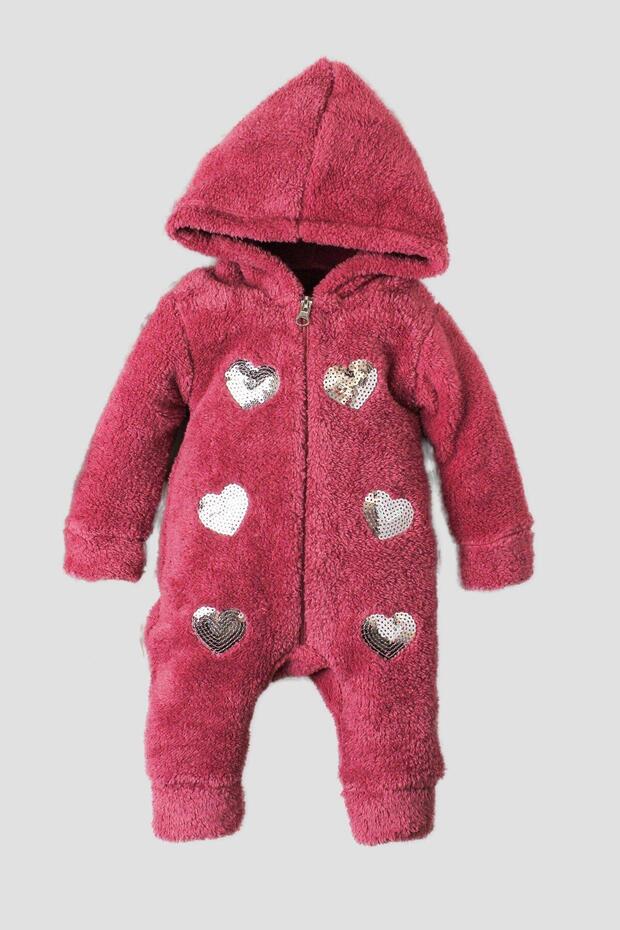 Winter Sweet Plush Heart Welsoft Jumpsuit Hooded Baby Jumpsuit