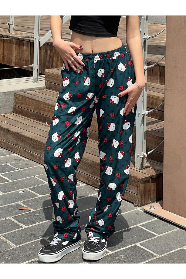 Çiçek Hello Kitty Detaylı Bol Eşofman Altı - 2