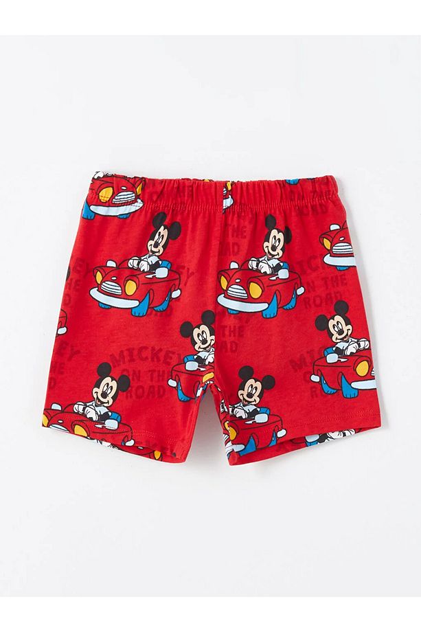 LCW baby Bisiklet Yaka Kısa Kollu Mickey Mouse Baskılı Erkek Bebek Şortlu Pijama Takımı - 3