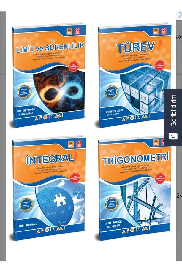 Apotemi Limit Türev Integral Trigonometri Fasikül Seti (4 Kitap) 2024 Müfredat - 2