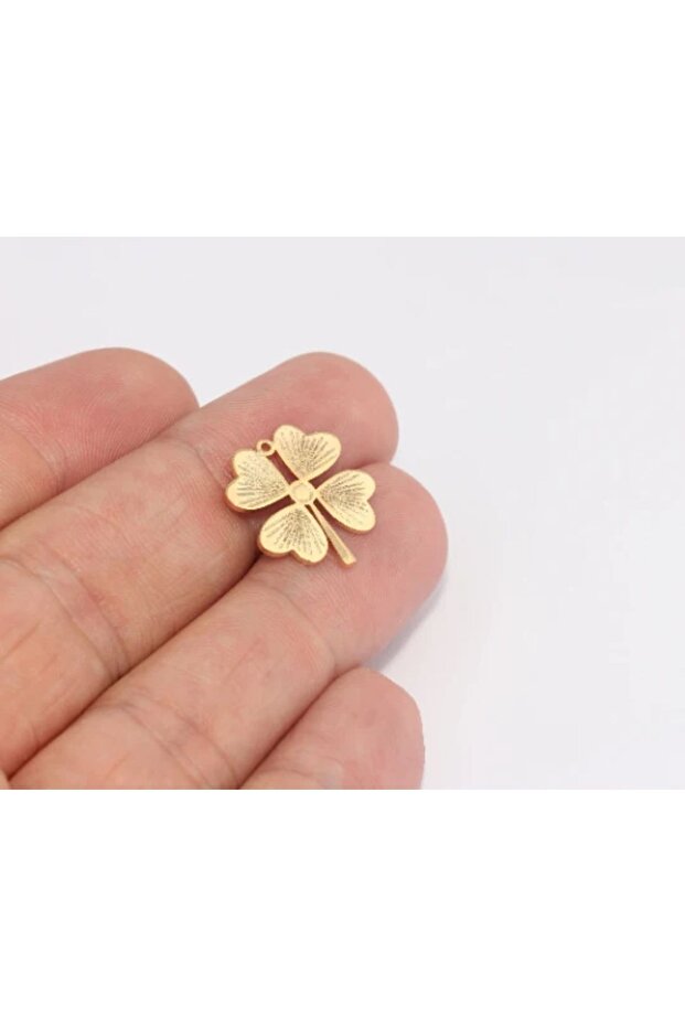 24 Ayar Parlak Altın Kaplama Dört Yapraklı Yonca Kolye Ucu - 1