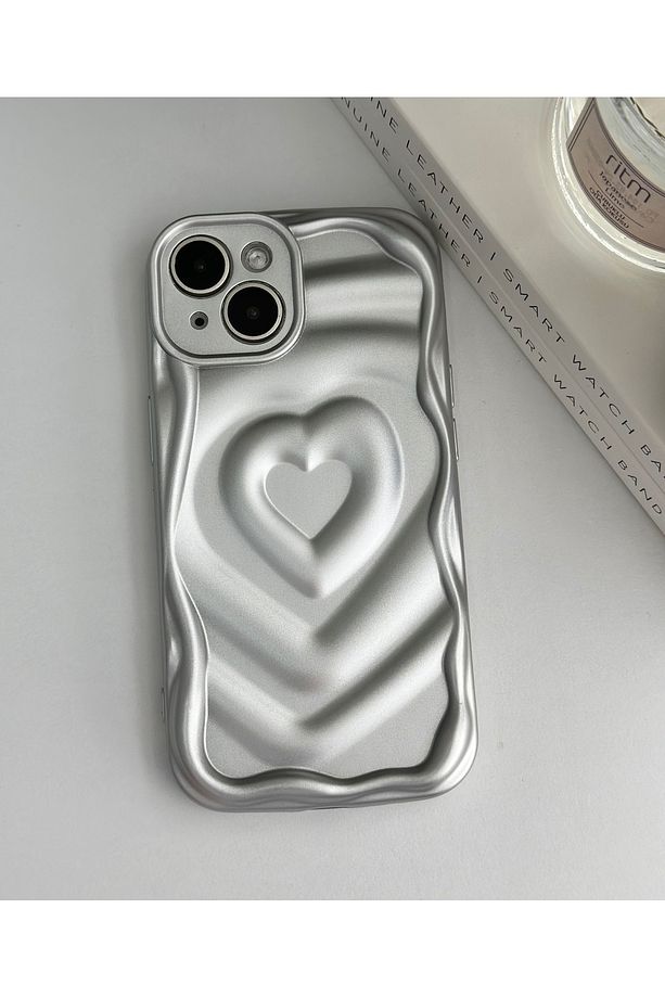 Iphone 14 Plus Ve 15 Plus Uyumlu 3d Mat Kabartma Kalp Silikon Kılıf - 3
