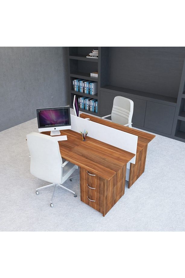 Nil Workstation Ikili Çalışma Masa 158cm X 140cm X 115h Çalışma Grubu Istasyonu Erik-beyaz - 1