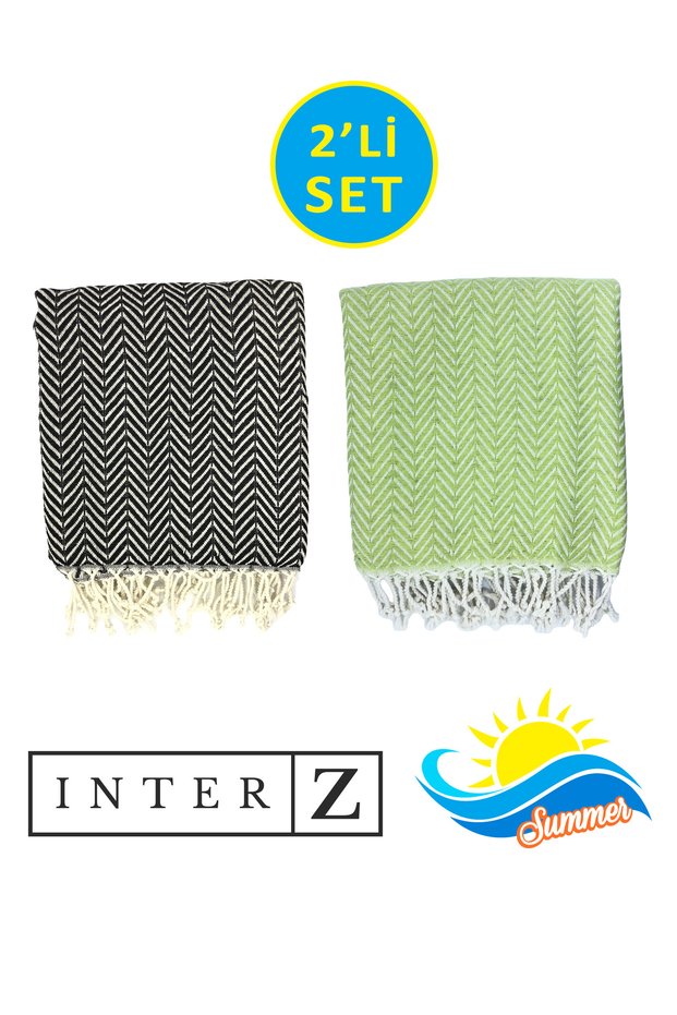 Set of 2 Pestemal Beach Towels, 100% Cotton, Xxl 100x180cm, Marmaris
