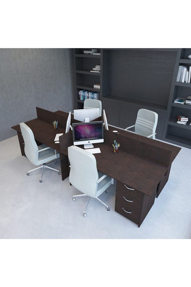 Nil Workstation Dörtlü Çalışma Masa 320cm X 140cm X 115h Çalışma Grubu Istasyonu Venge - 1