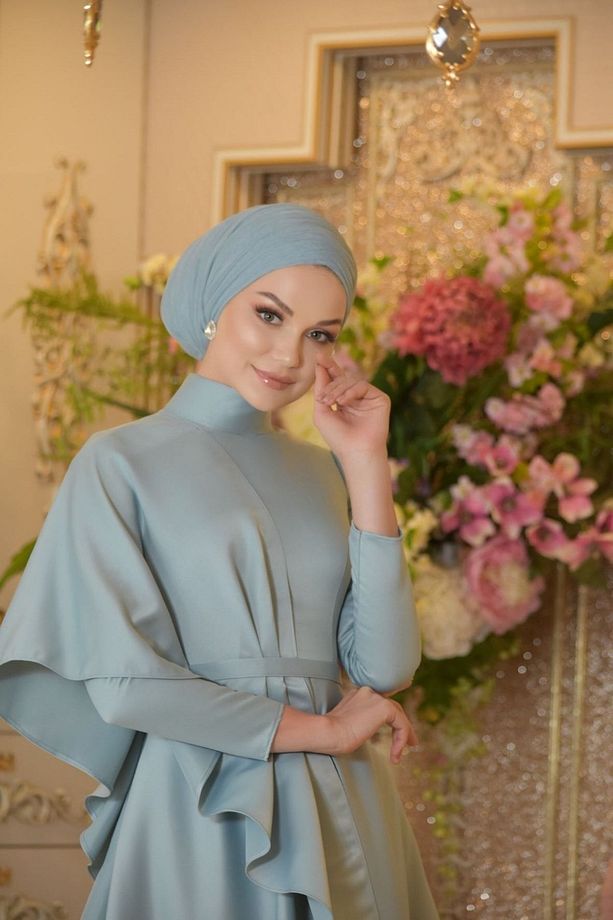 Defne Mavi Abiye Elbise - 7