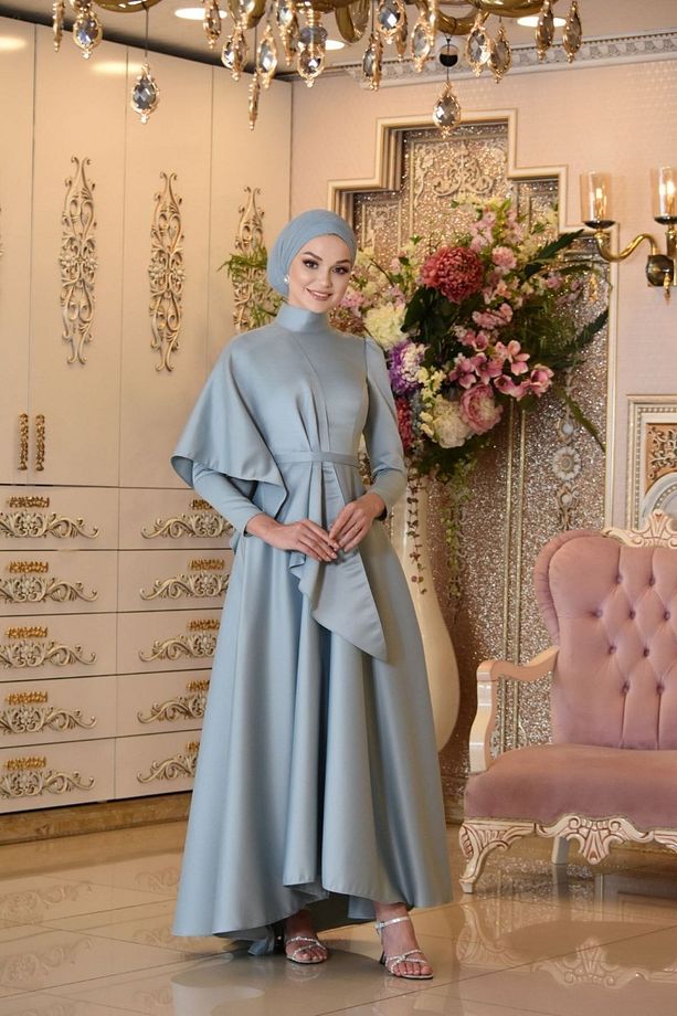 Defne Mavi Abiye Elbise - 1