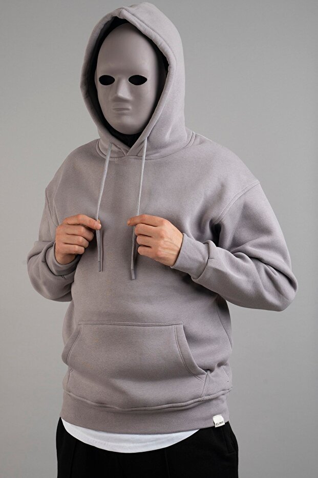 سويت شيرت بغطاء للرأس للرجال باللون الرمادي - 4