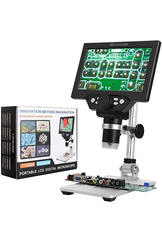 Microscope 7 Inc LCD Digital Usb Cam12mp / 1-2000x Magnification Handheld Camera Video Recorder, 8 Led Lights