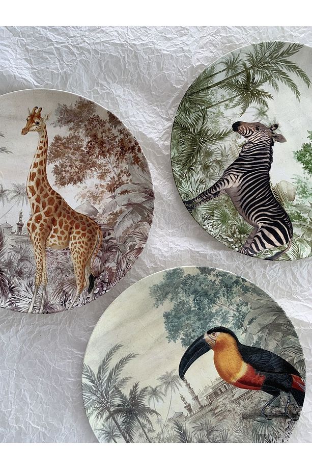Tropikal Safari Zürafa Deseni Duvar Tabağı Dekoratif Duvar Süsü No:219 - 6