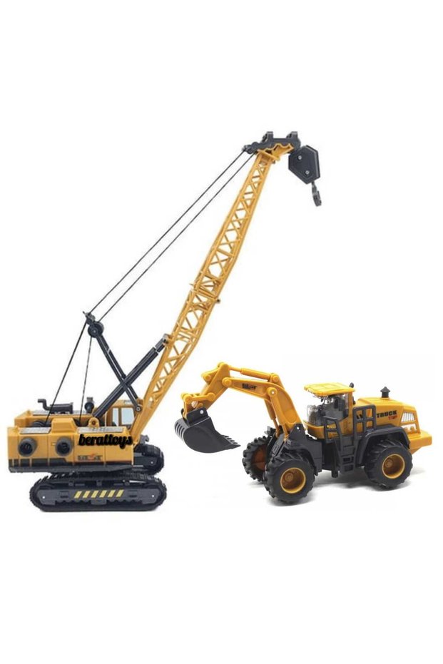 Set of 2 Crane and Bucket Toy Engineering Equipment Unbreakable Construction Set Work Vehicles Excavator