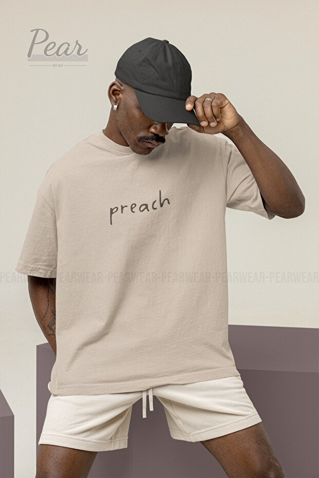 تي شيرت كبير الحجم مطبوع عليه Preach للجنسين