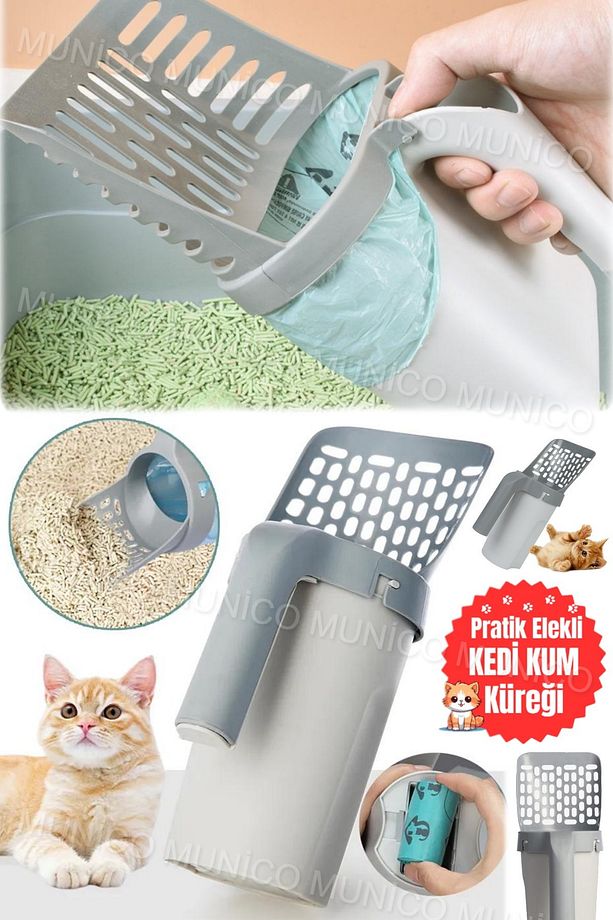 1 Dakikada Kedi Kumu Temizleme Dışkı Toplama Poşet Hazneli Kürek Temizlik Aparatı Küreği Kepçe - 6