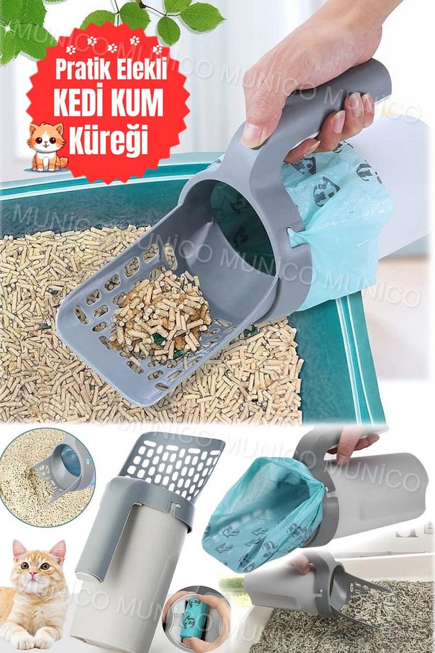 1 Dakikada Kedi Kumu Temizleme Dışkı Toplama Poşet Hazneli Kürek Temizlik Aparatı Küreği Kepçe - 7