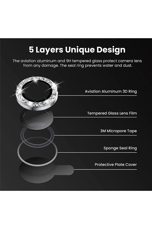 iPhone 12 Pro Max Compatible Silver Stone Camera Lens Protector - 3