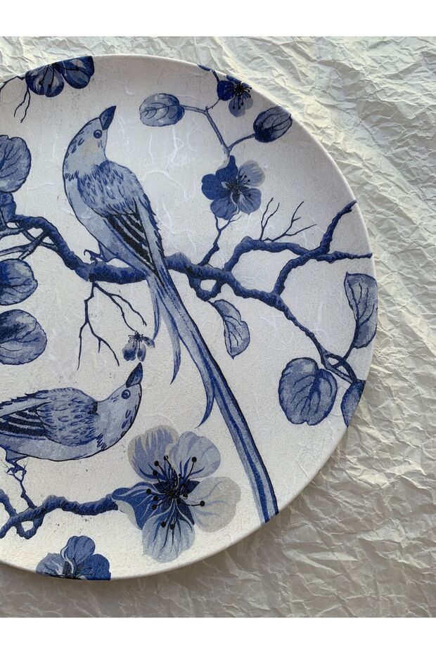 Blue Blanc Kuş Desenli Duvar Tabağı Dekoratif Bahçe Balkon Mutfak Salon Duvar Süsü No:200 - 6