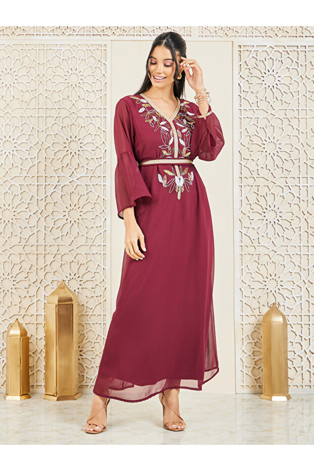 Sequined and Beaded Embroidery Detail Kaftan