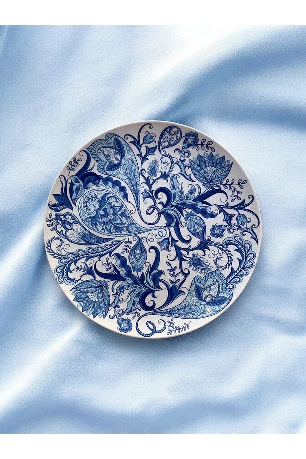 Blue Blanc Ebruli Desenli Duvar Tabağı Dekoratif Bahçe Balkon Mutfak Salon Duvar Süsü No:195 - 1