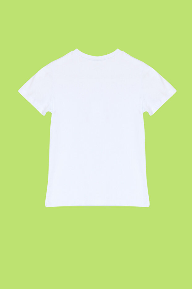 Beyaz Kız Çocuk %100 Pamuk Kelebek Desenli Regular/Normal Kalıp Kısa Kol Örme T-Shirt TKDSS24TS00041 - 4