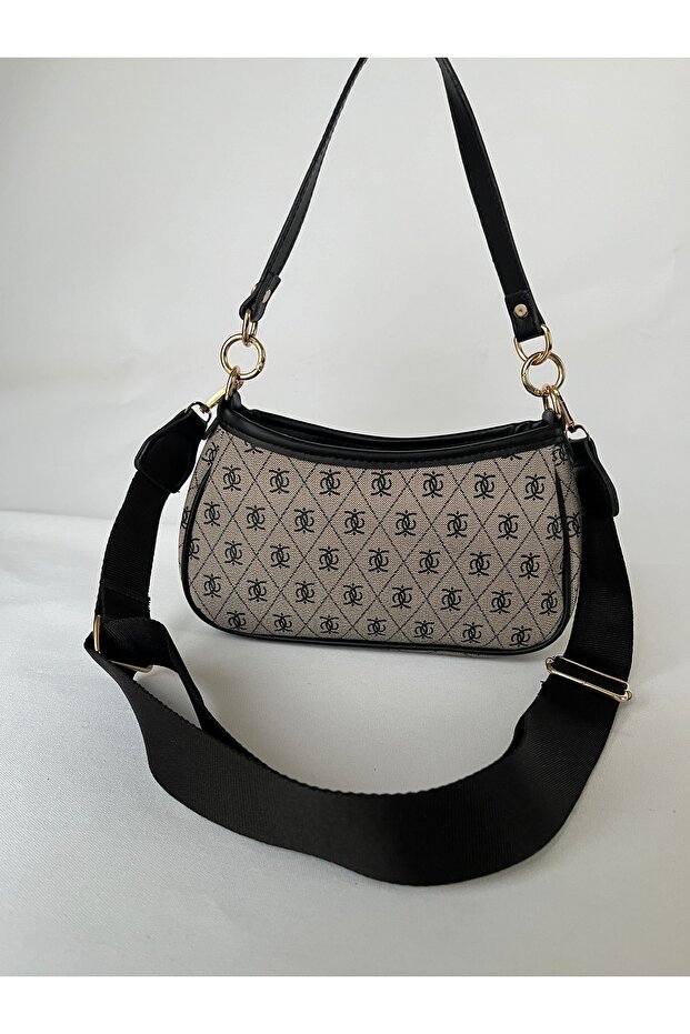Women's Patterned Shoulder Baguette Crossbody Bag, Handbag and Shoulder Bag, Adjustable Strap , Patterned Minimalist Design