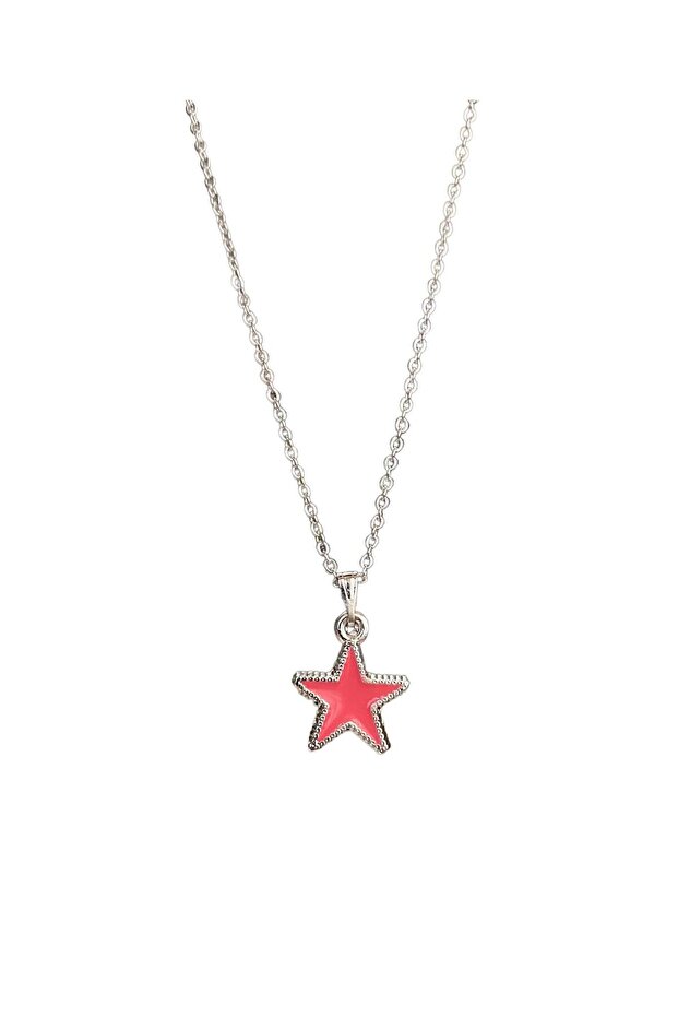 Women's Pink Enameled Silver Color Necklace