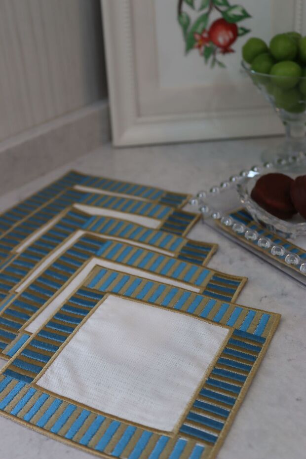 منديل تقديم القهوة المزخرف بالبلاط (2 قطعة) - 5