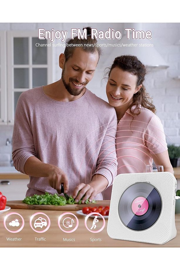 Taşınabilir CD Çalar Bluetooth 5.0, HiFi Ses Hoparlörü, Uzaktan Kumandalı, LED Ekran, AUX/USB - 5