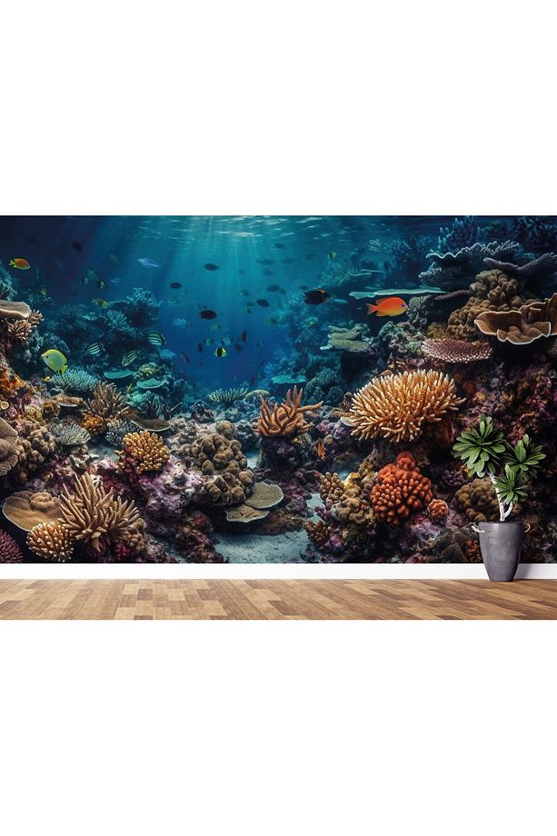Akvaryum Temalı Duvar Kağıdı,Denizaltı Duvar Resmi,Oturma Odası Duvar Posteri - 2