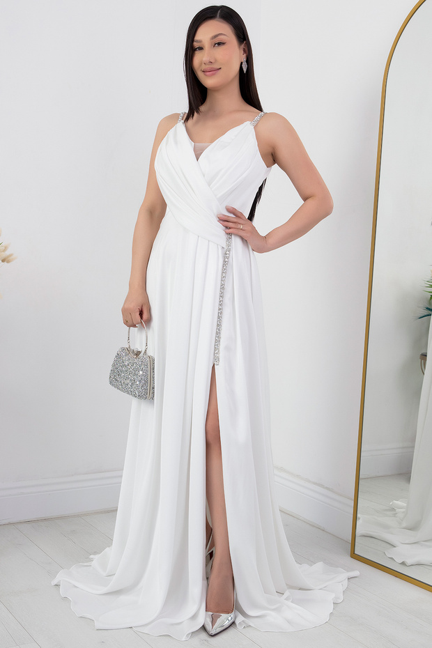 Simli Saten Askılı Abiye Elbise DMN4613 - 1