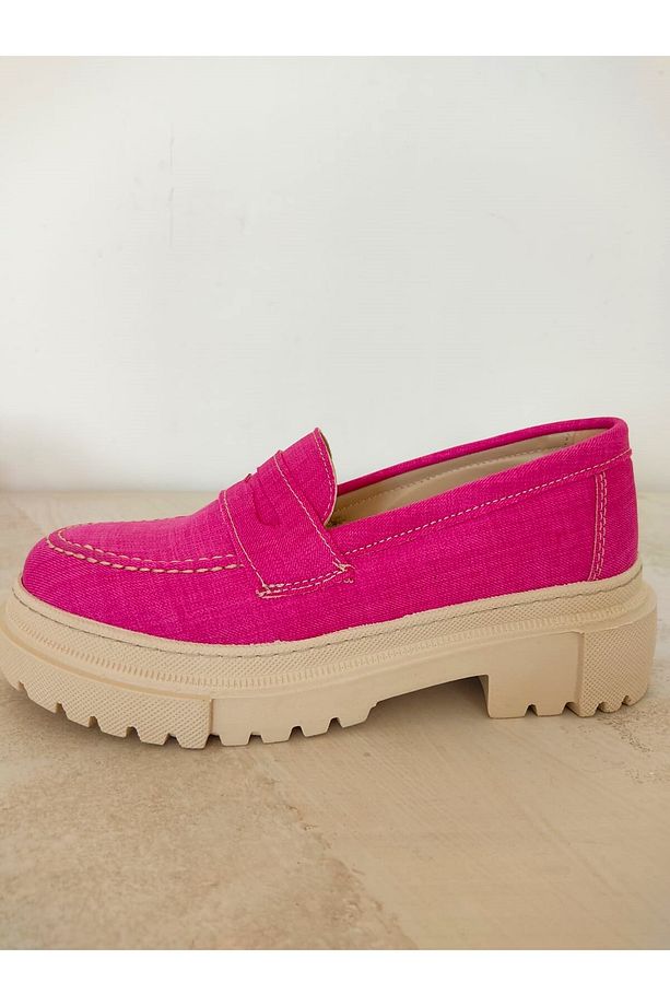 Kadın Kalın Topuklu Makosen Pembe Kot Loafer Ayakkabı - 3