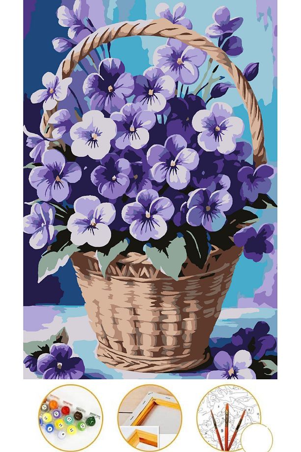 Sayılarla Boyama Tuval Seti Fırça Boya Dahil (çıtalı) 3x50 Cm - MOR ÇİÇEK - 1