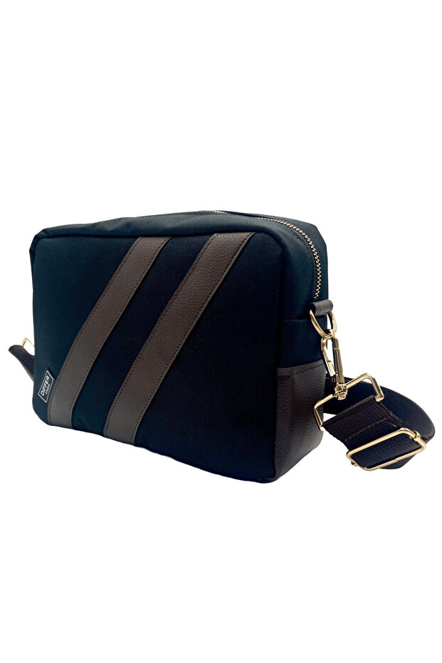 Black-Brown Vegan Leather Gold Zipper Shoulder/Crossbody Bag/Water Resistant/Strap Attached/Everyday Use