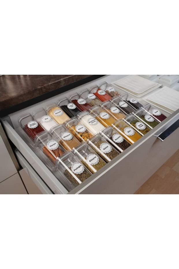 Acrylic Spice Jar, 300 cc, 6 Pieces, Transparent Spice Jars with Vacuum Lids (STANDS NOT INCLUDED)