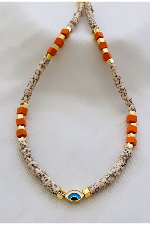 Evil Eye Detailed Fimo Bead Design Necklace