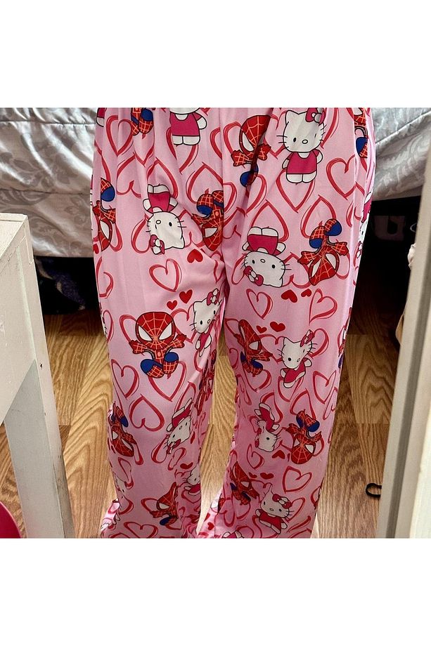Hello Kitty & Spider-Man Detail Unisex Pembe Eşofman Altı - 2