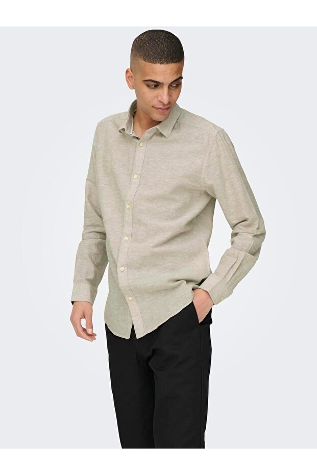 ONLY&SONS Men's Linen Cotton Shirt - Slim Fit22012321