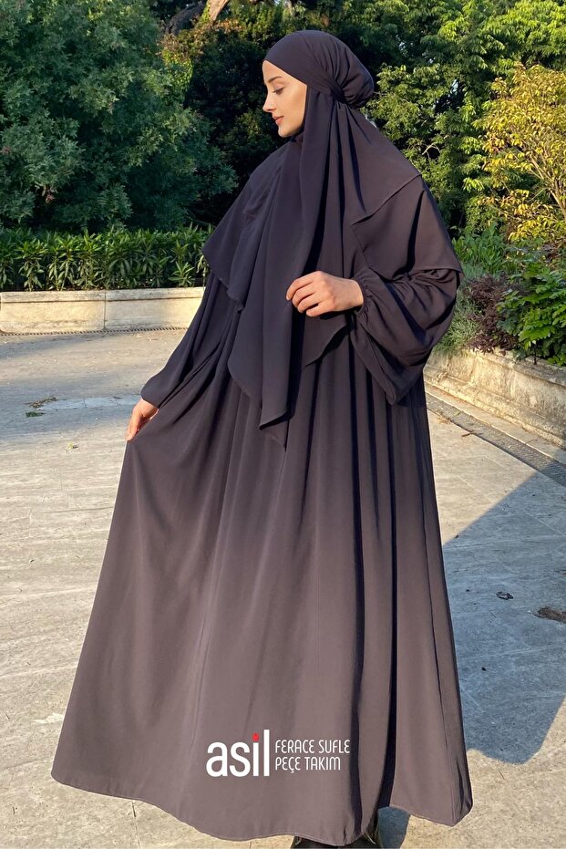 طقم حجاب سوفليه أنيق مدخن (طقم من ثلاث قطع)