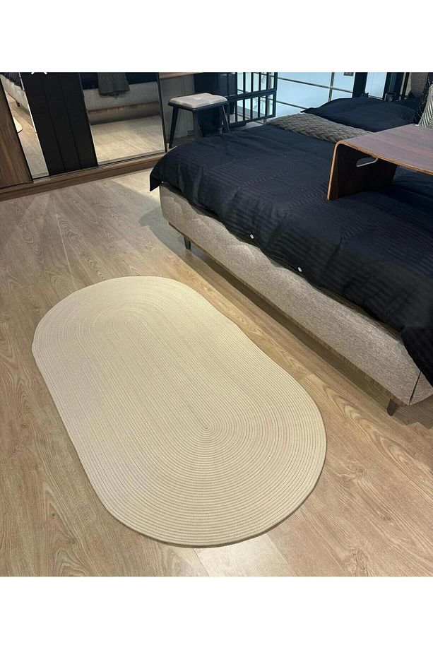 jüt hasır el örgüsü halı kilim yıkanabilir çift taraflı oval - 4