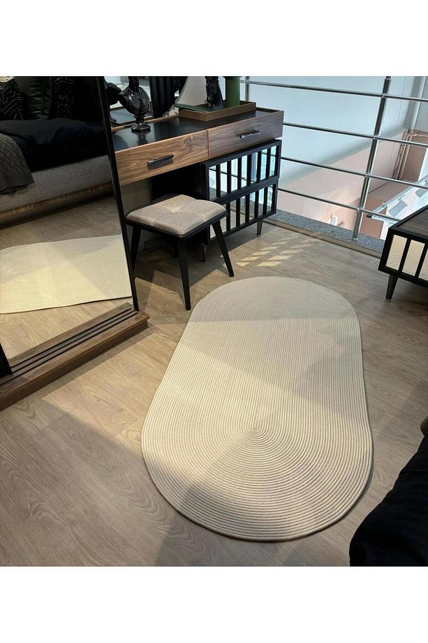 jüt hasır el örgüsü halı kilim yıkanabilir çift taraflı oval - 2