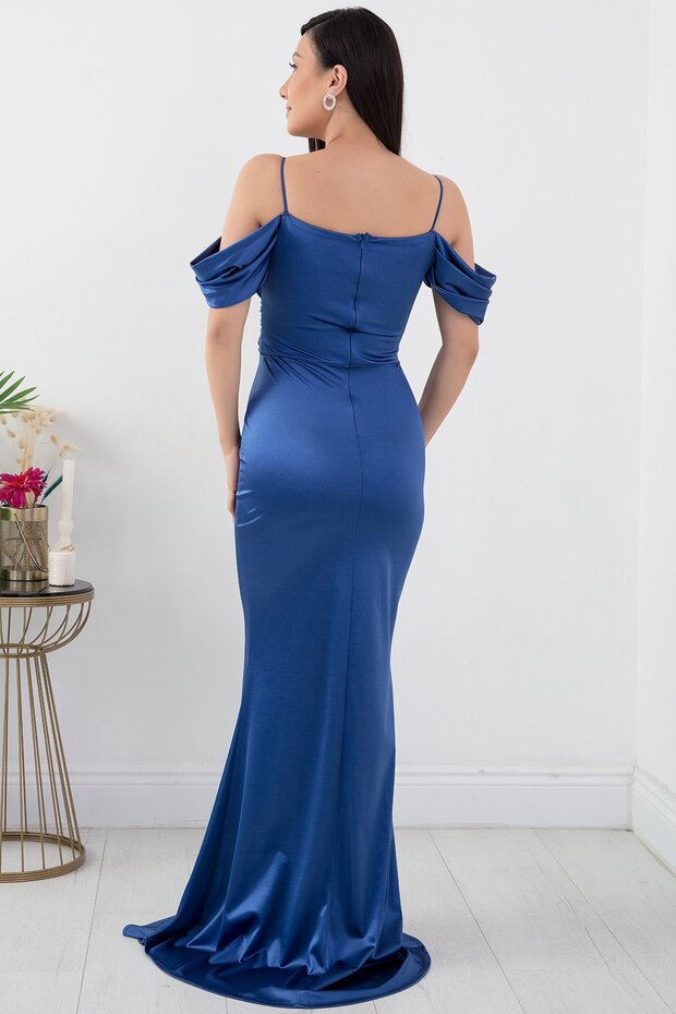 Göğüs Boncuklu Askılı Saten Elbise 39657 - 5