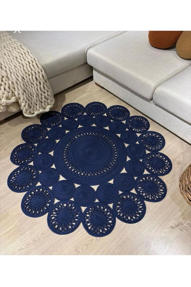 jüt hasır el örgüsü halı kilim yıkanabilir çift taraflı yuvarlak - 1
