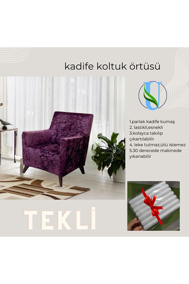 Uy Style Kadife tek kişilik koltuk örtüsü,berjer kılıfı lastikli - 1