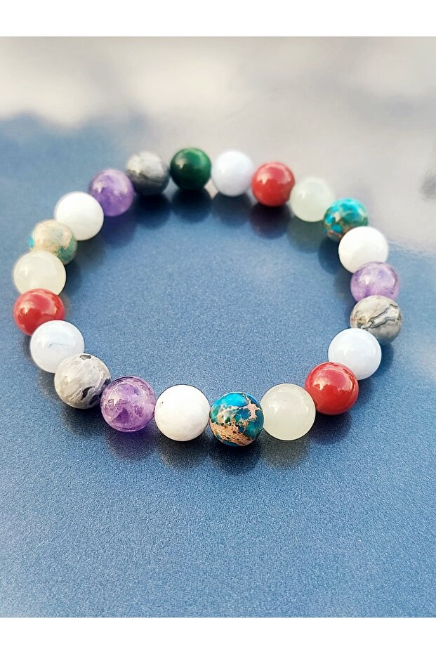 Women's Natural Stone Design Energy Bracelet (Coral-Moonstone-Amethyst-Varisite-Jasper)